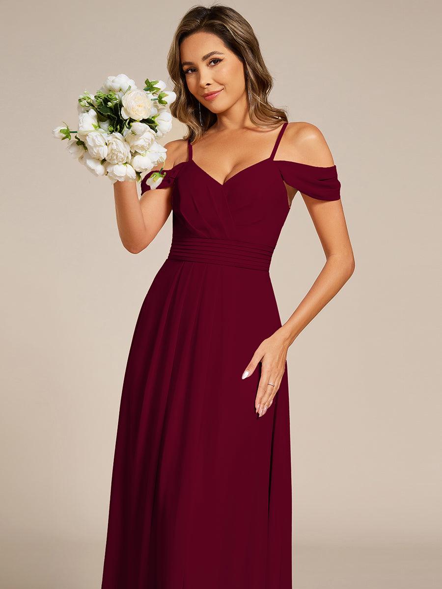 Robe de demoiselle d'honneur longue en mousseline à épaules dénudées et coupe trapèze multipositions #Couleur_Bordeaux
