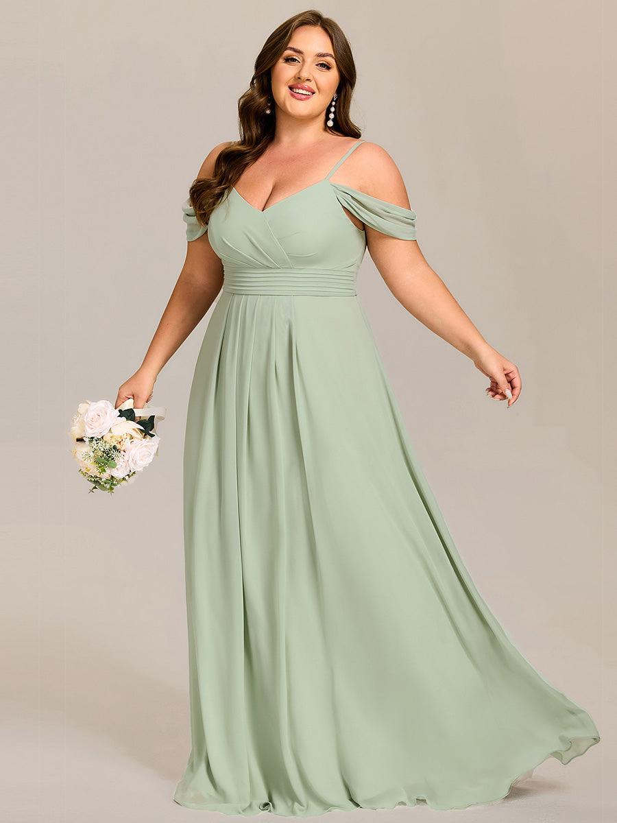 Robe de demoiselle d'honneur longue en mousseline à épaules dénudées et coupe trapèze multipositions #Couleur_Menthe Verte