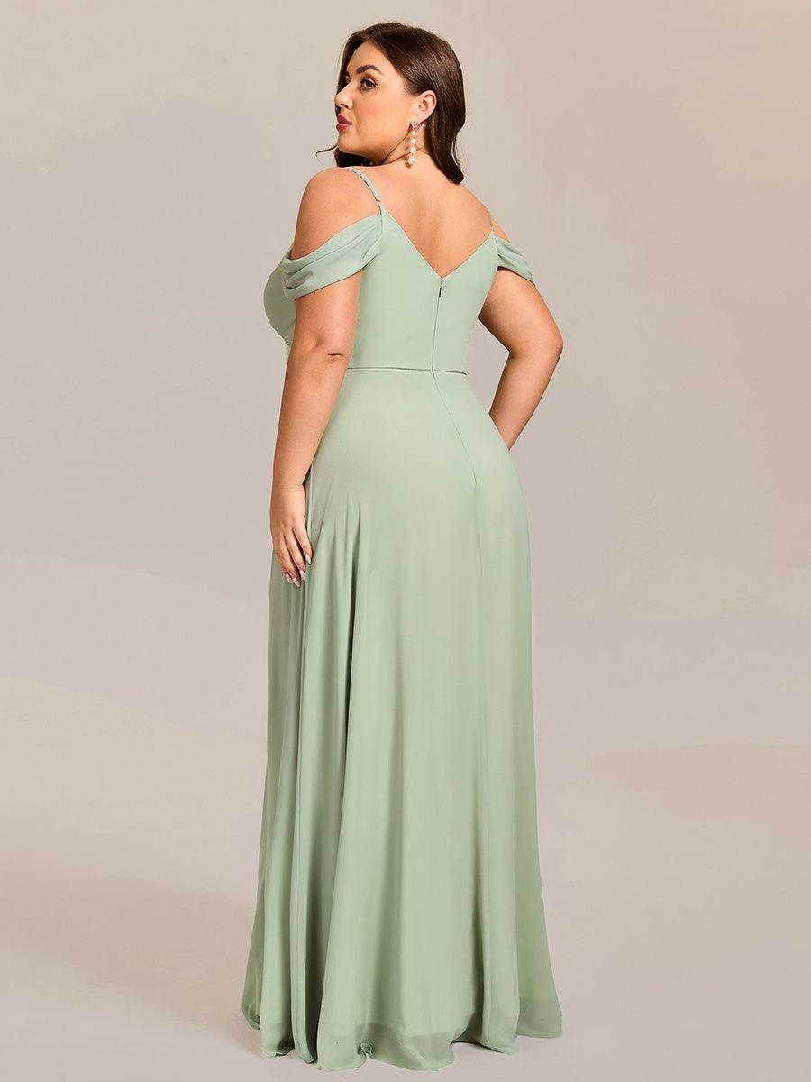 Robe de demoiselle d'honneur longue en mousseline à épaules dénudées et coupe trapèze multipositions #Couleur_Menthe Verte