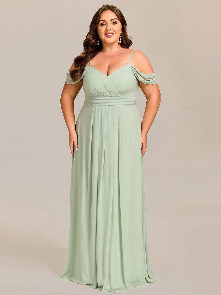 Robe de demoiselle d'honneur longue en mousseline à épaules dénudées et coupe trapèze multipositions #Couleur_Menthe Verte