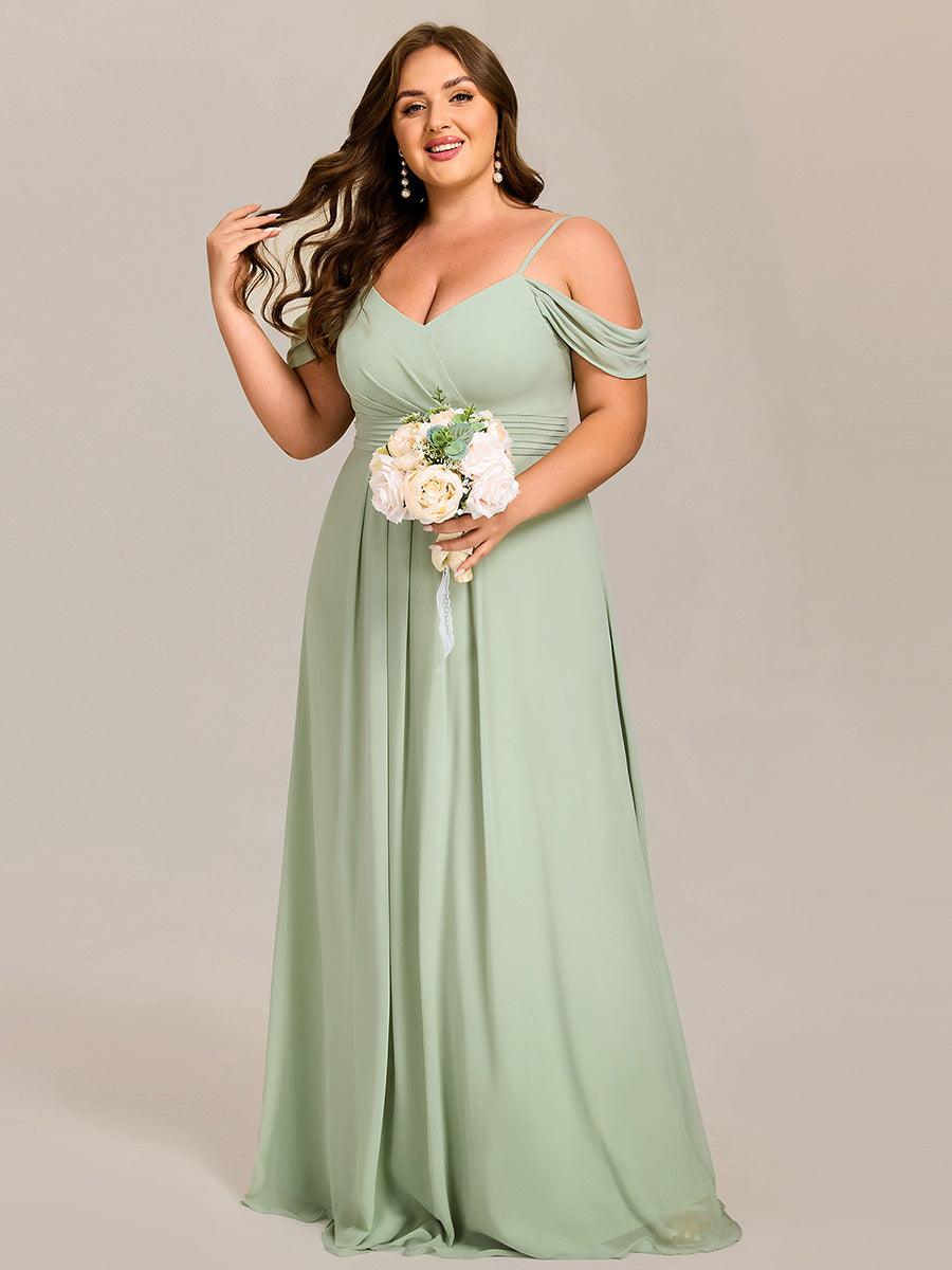 Robe de demoiselle d'honneur longue en mousseline à épaules dénudées et coupe trapèze multipositions #Couleur_Menthe Verte