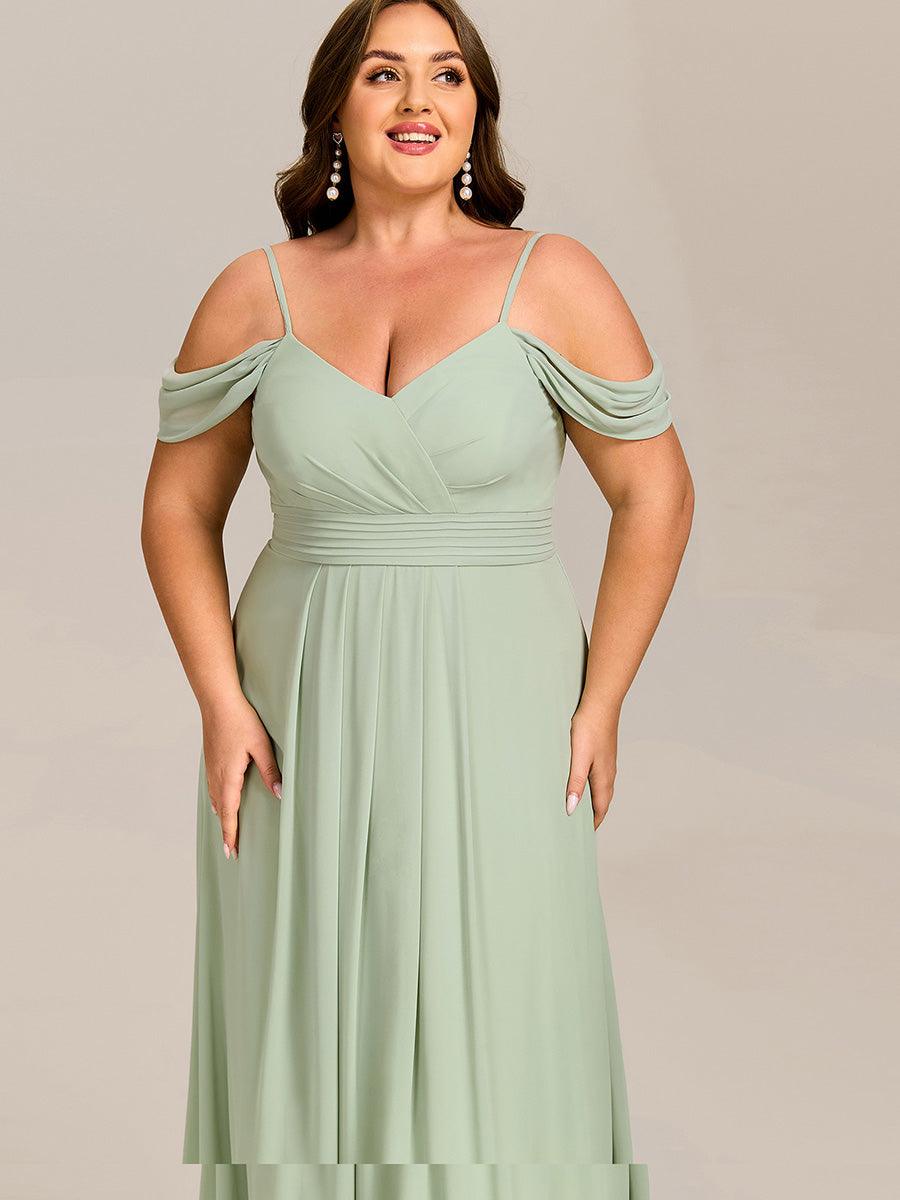 Robe de demoiselle d'honneur longue en mousseline à épaules dénudées et coupe trapèze multipositions #Couleur_Menthe Verte