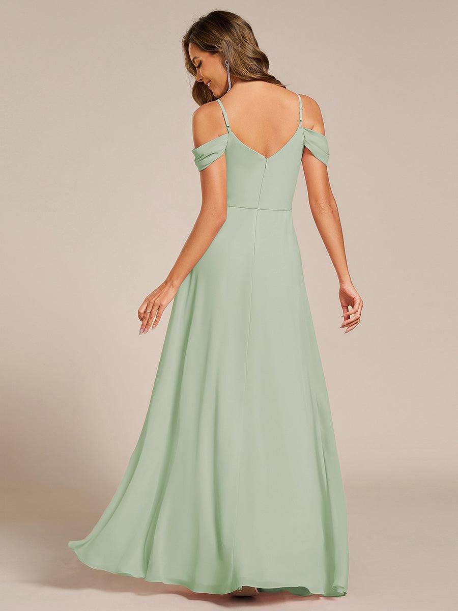 Robe de demoiselle d'honneur longue en mousseline à épaules dénudées et coupe trapèze multipositions #Couleur_Menthe Verte