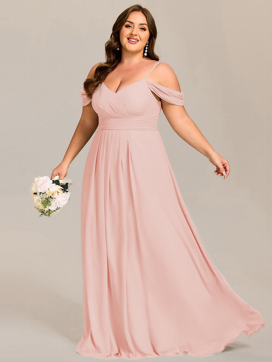 Robe de demoiselle d'honneur longue en mousseline à épaules dénudées et coupe trapèze multipositions #Couleur_Rose