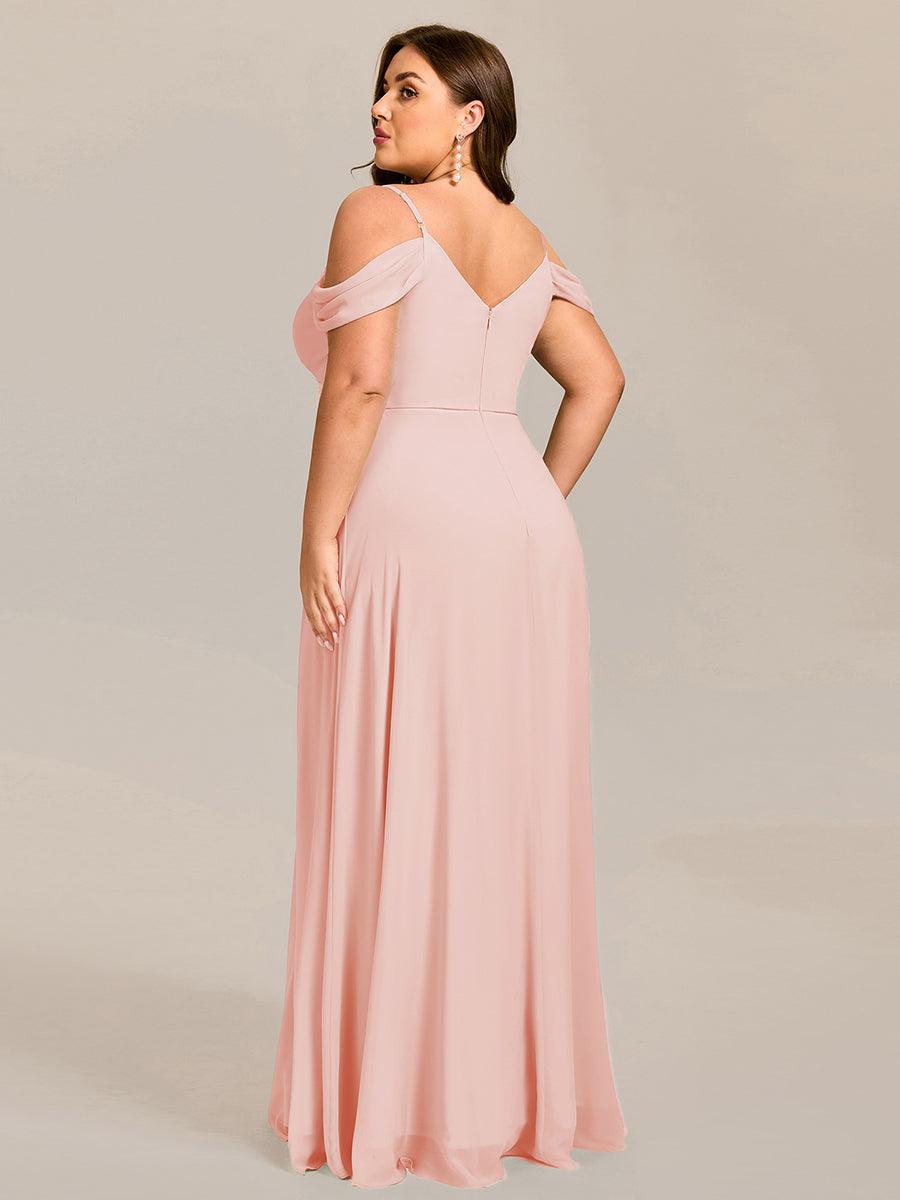 Robe de demoiselle d'honneur longue en mousseline à épaules dénudées et coupe trapèze multipositions #Couleur_Rose