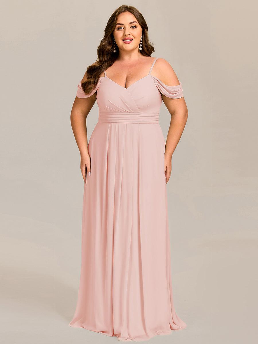 Robe de demoiselle d'honneur longue en mousseline à épaules dénudées et coupe trapèze multipositions #Couleur_Rose