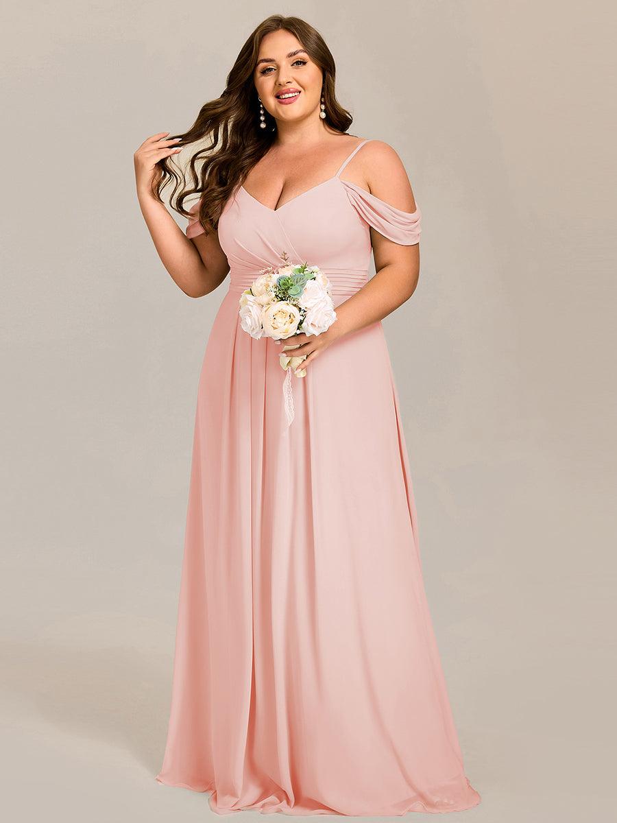 Robe de demoiselle d'honneur longue en mousseline à épaules dénudées et coupe trapèze multipositions #Couleur_Rose