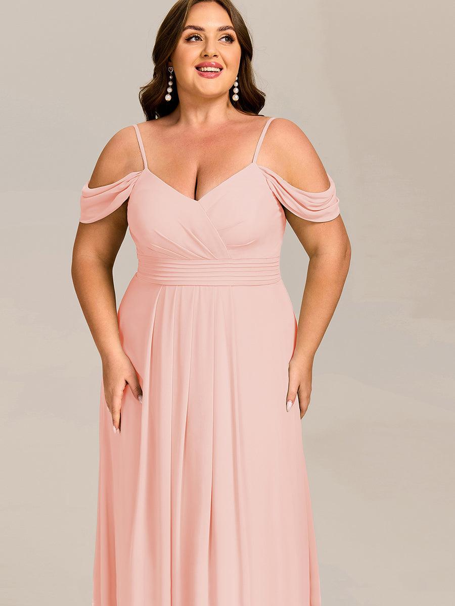 Robe de demoiselle d'honneur longue en mousseline à épaules dénudées et coupe trapèze multipositions #Couleur_Rose