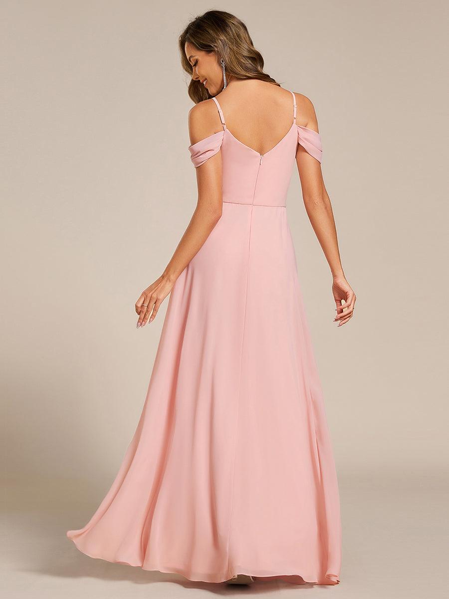 Robe de demoiselle d'honneur longue en mousseline à épaules dénudées et coupe trapèze multipositions #Couleur_Rose