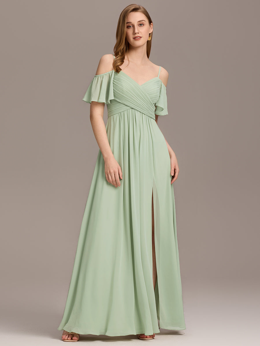 Robe d'invité de mariage trapèze en mousseline fluide à encolure ronde et longueur au genou #Couleur_Menthe Verte