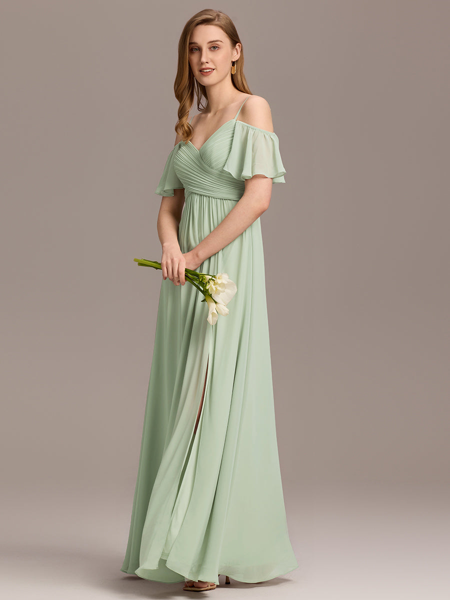 Robe d'invité de mariage trapèze en mousseline fluide à encolure ronde et longueur au genou #Couleur_Menthe Verte