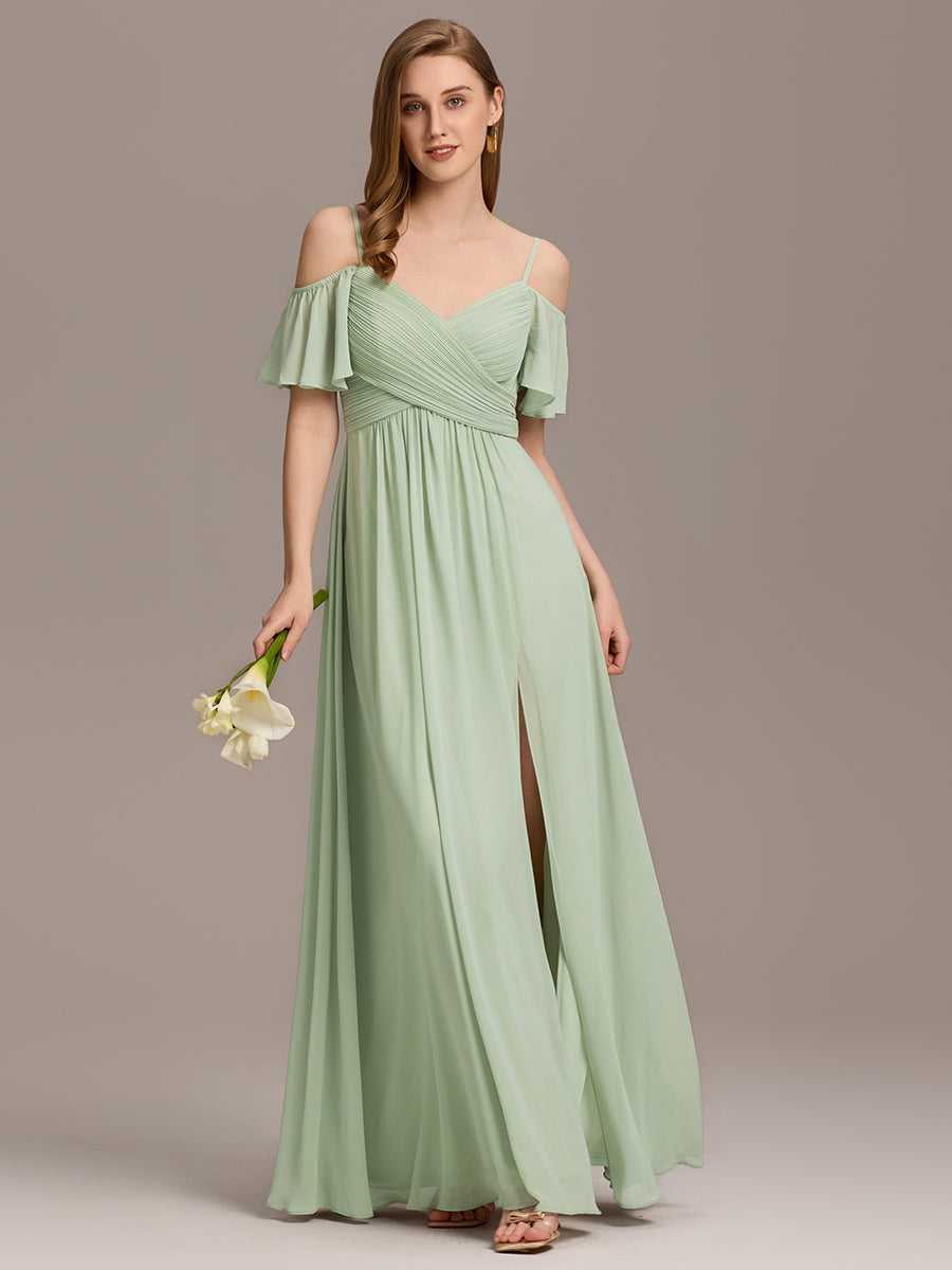 Robe d'invité de mariage trapèze en mousseline fluide à encolure ronde et longueur au genou #Couleur_Menthe Verte