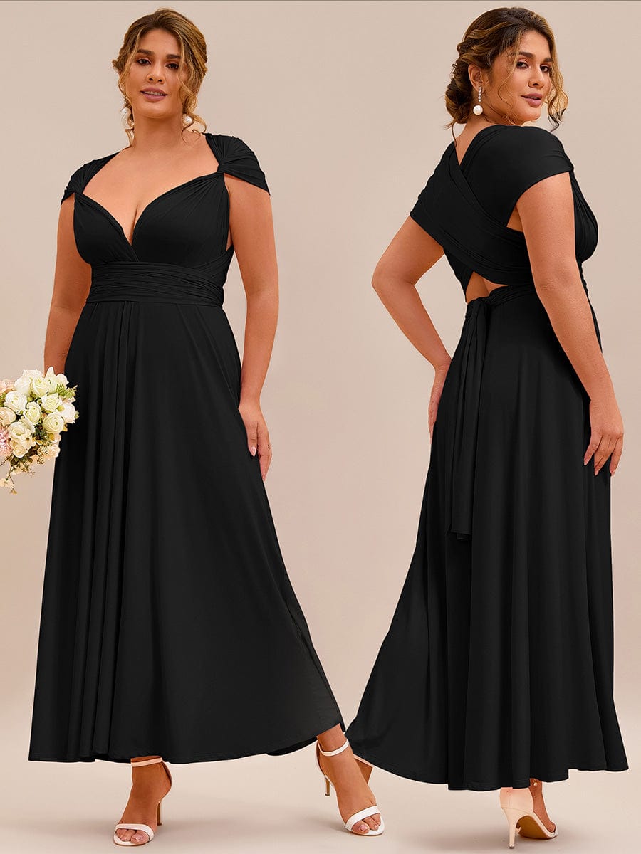 Robe d'invité de mariage trapèze en mousseline fluide à encolure ronde et longueur au genou #Couleur_Noir
