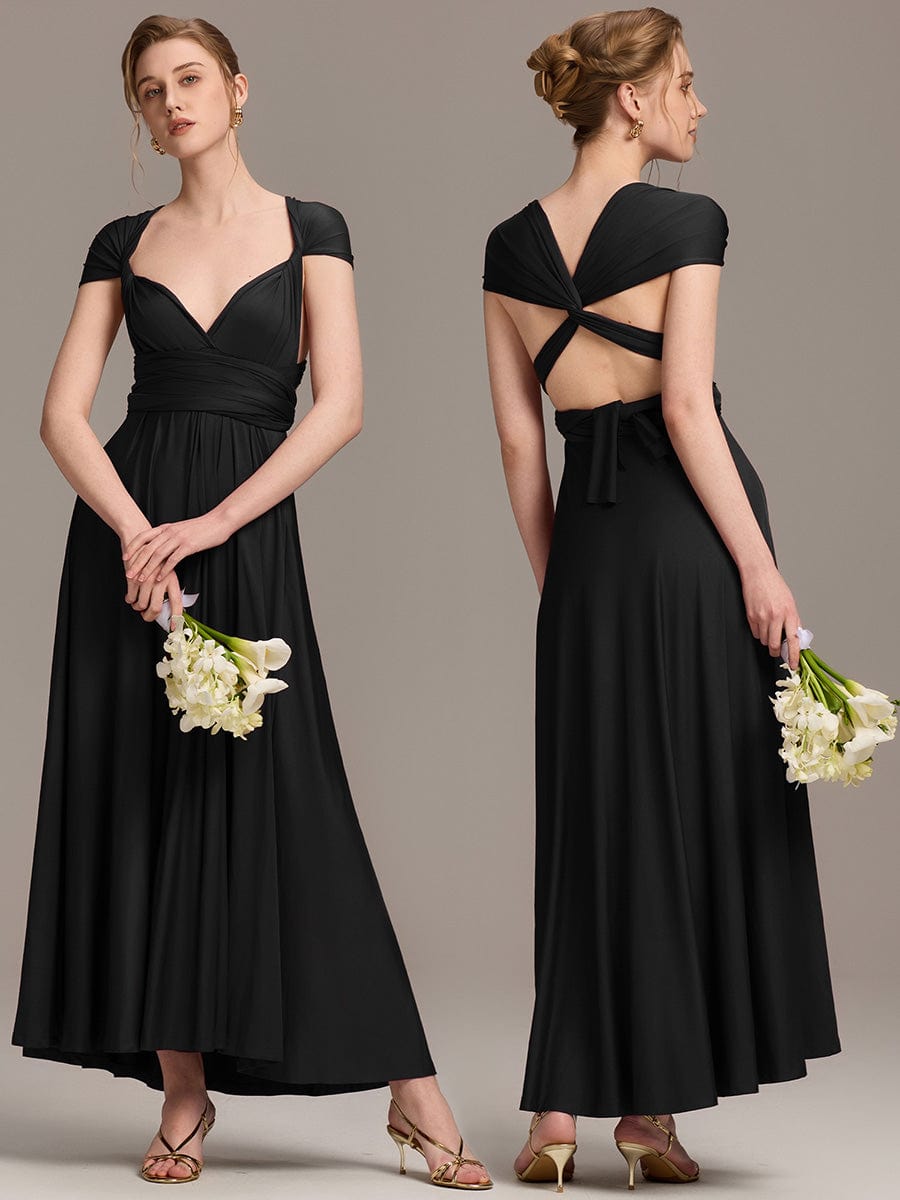 Robe d'invité de mariage trapèze en mousseline fluide à encolure ronde et longueur au genou #Couleur_Noir
