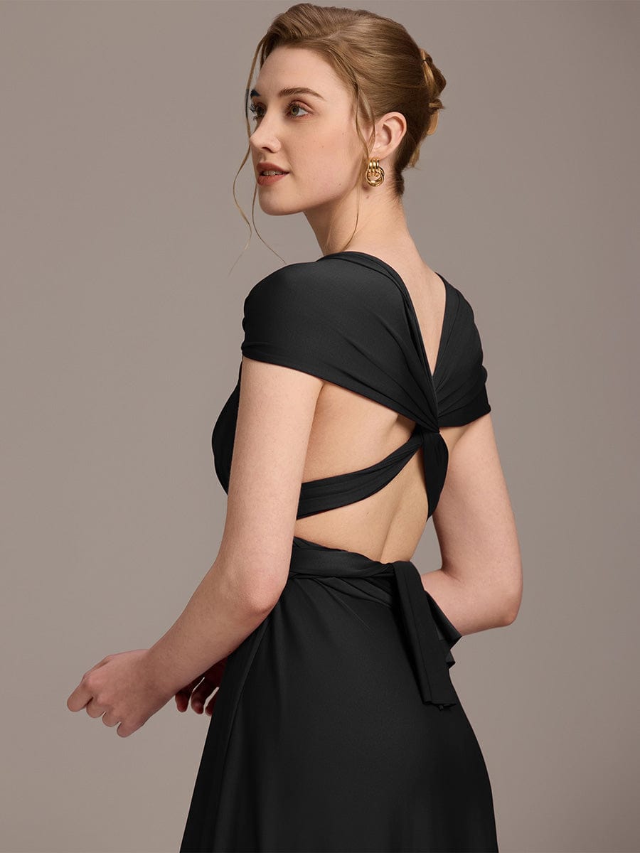 Robe d'invité de mariage trapèze en mousseline fluide à encolure ronde et longueur au genou #Couleur_Noir