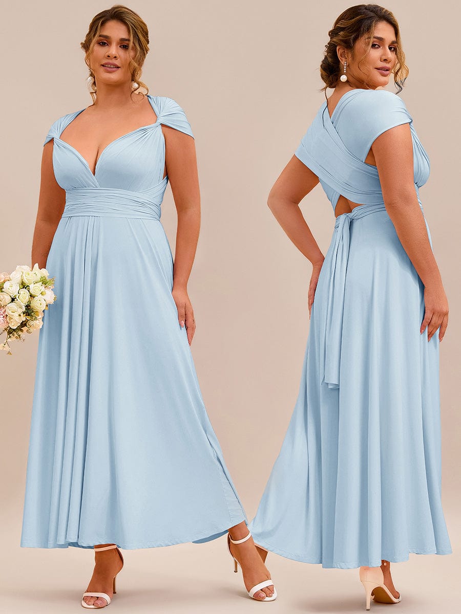Robe d'invité de mariage trapèze en mousseline fluide à encolure ronde et longueur au genou #Couleur_Bleu Ciel