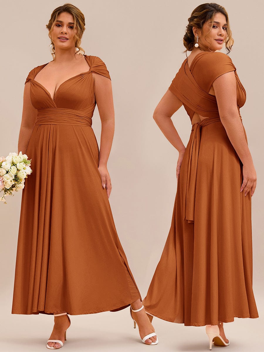 Robe d'invité de mariage trapèze en mousseline fluide à encolure ronde et longueur au genou #Couleur_Burnt Orange