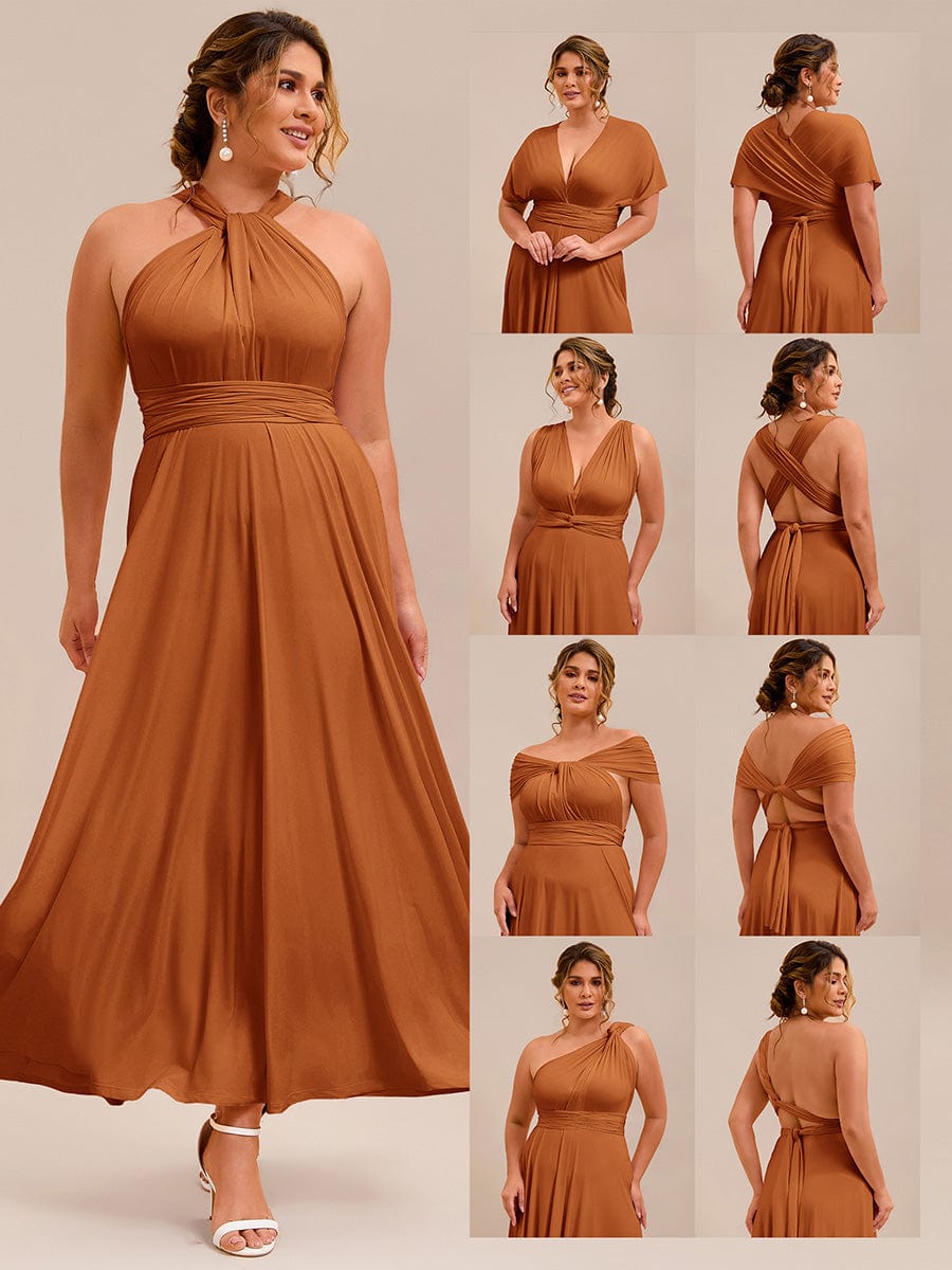 Robe d'invité de mariage trapèze en mousseline fluide à encolure ronde et longueur au genou #Couleur_Burnt Orange