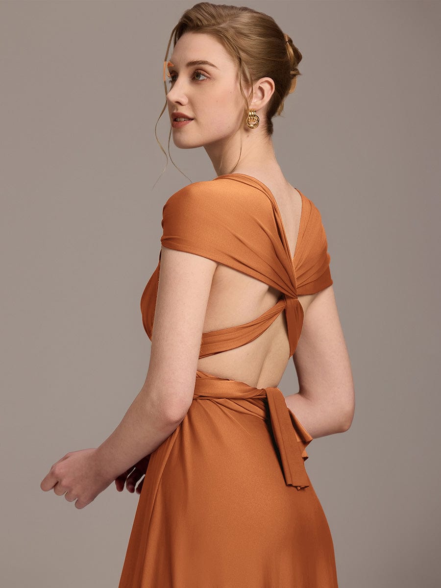 Robe d'invité de mariage trapèze en mousseline fluide à encolure ronde et longueur au genou #Couleur_Burnt Orange