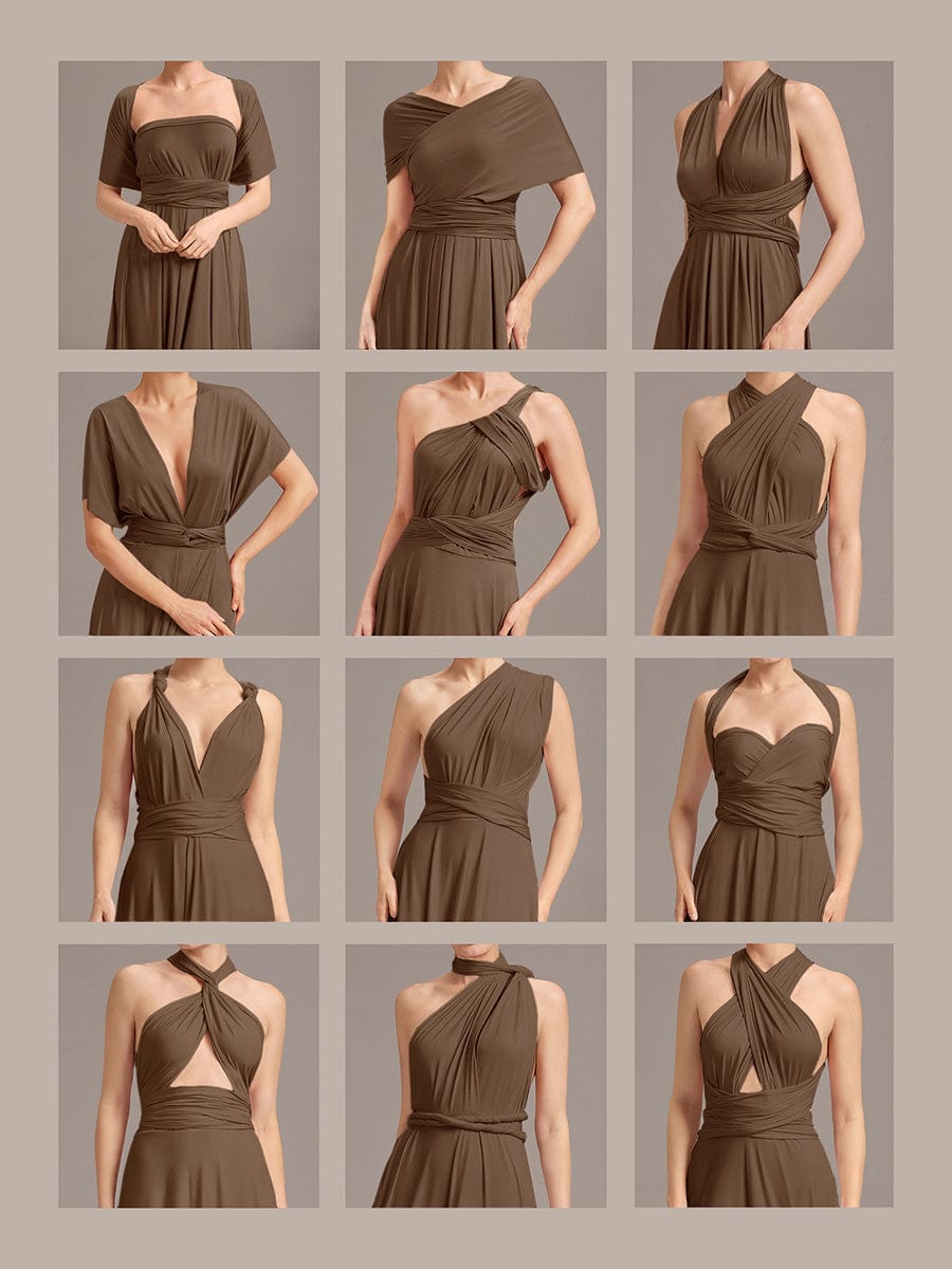 Robe d'invité de mariage trapèze en mousseline fluide à encolure ronde et longueur au genou #Couleur_Café