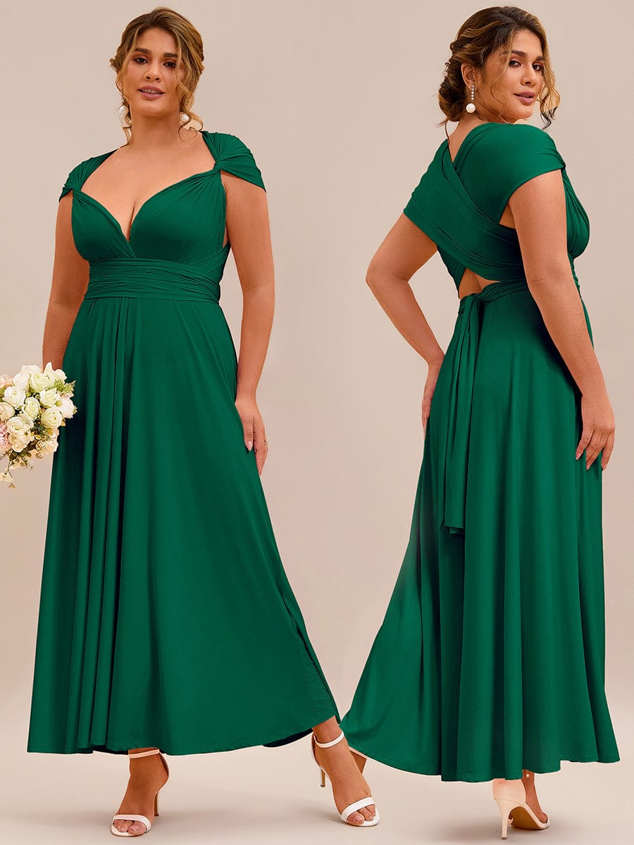 Robe d'invité de mariage trapèze en mousseline fluide à encolure ronde et longueur au genou #Couleur_Vert Fonce
