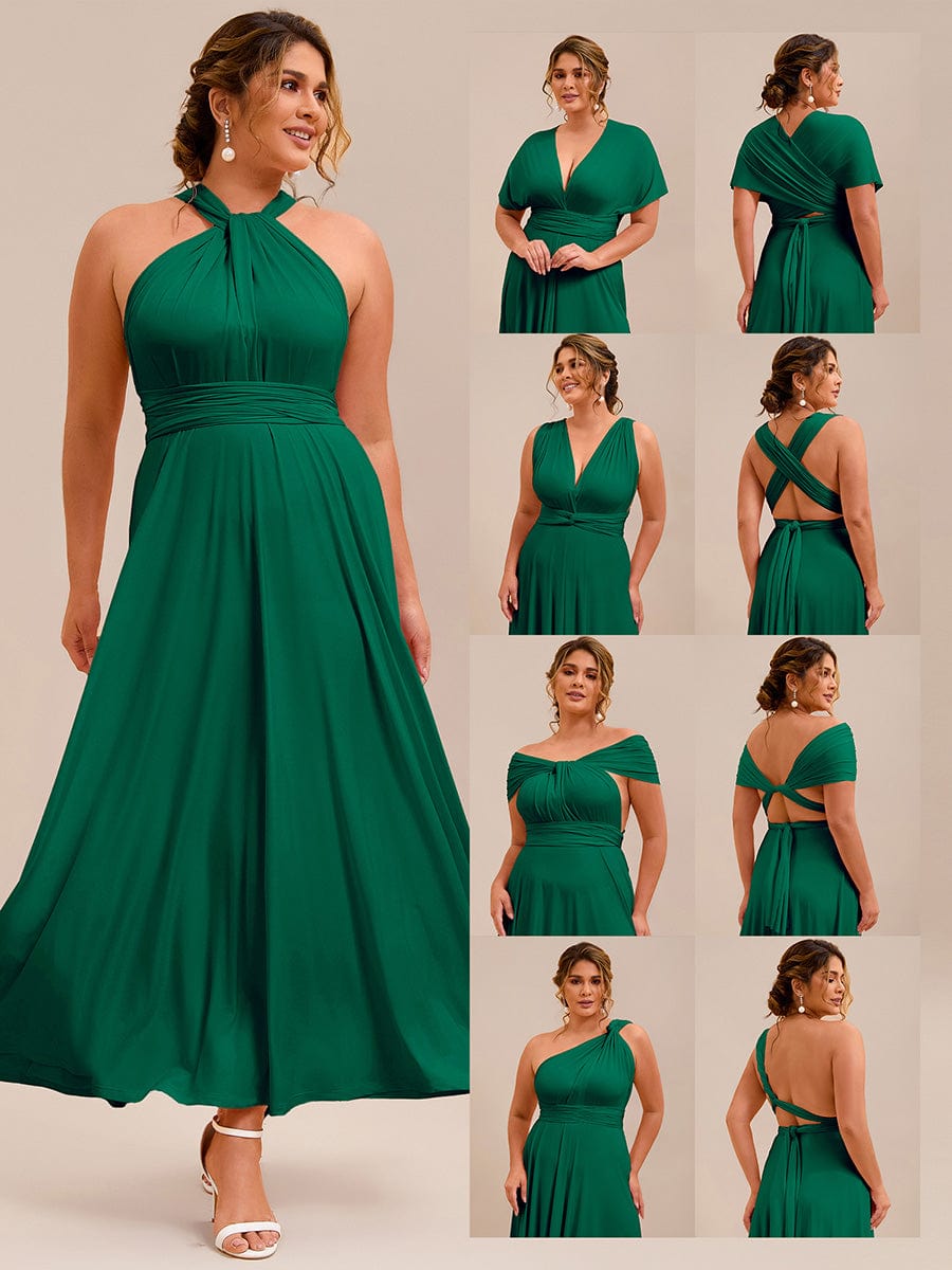 Robe d'invité de mariage trapèze en mousseline fluide à encolure ronde et longueur au genou #Couleur_Vert Fonce