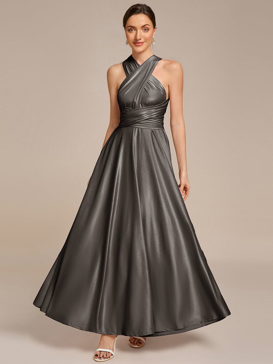 Glitzerndes A-Linien-Abendkleid mit Empire-Taille und langen Laternen?rmeln #Couleur_Noir métallisé
