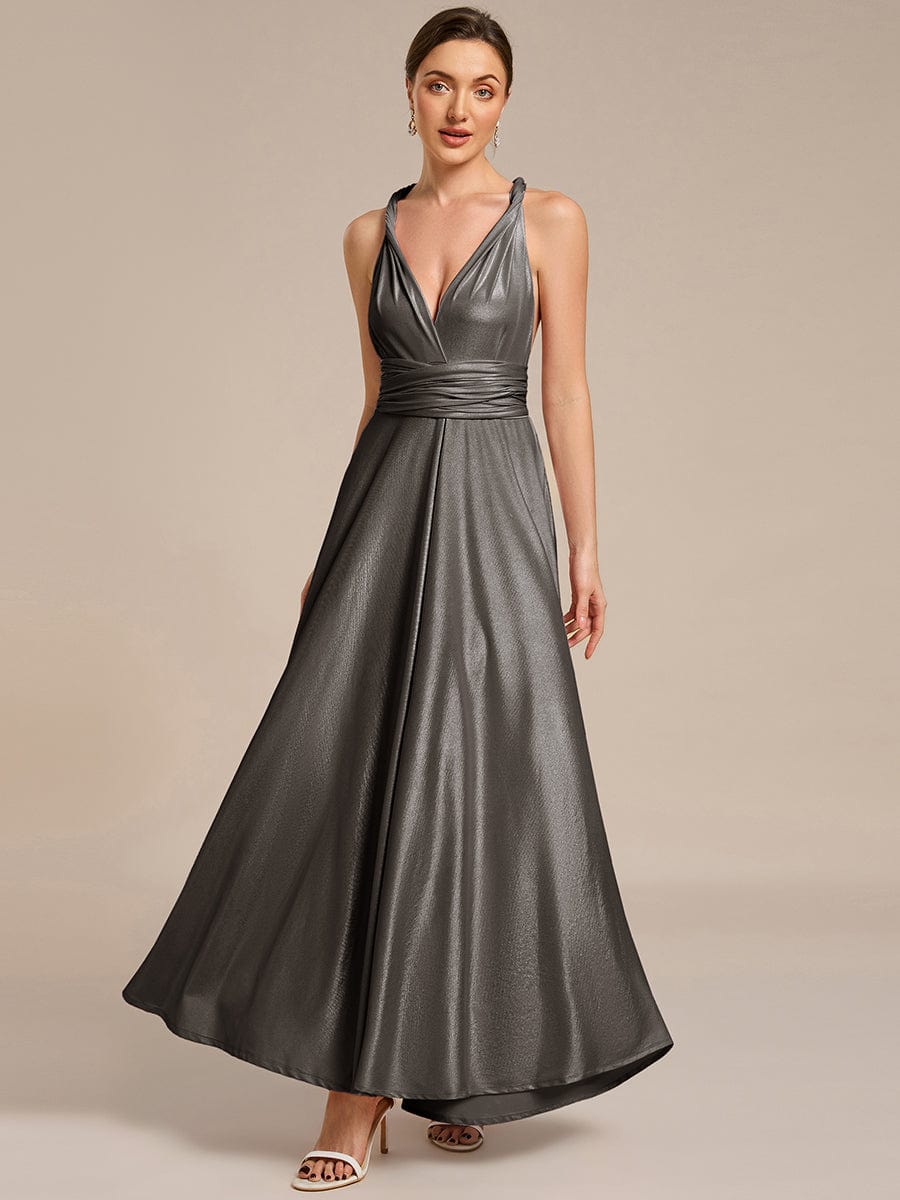 Glitzerndes A-Linien-Abendkleid mit Empire-Taille und langen Laternen?rmeln #Couleur_Noir métallisé