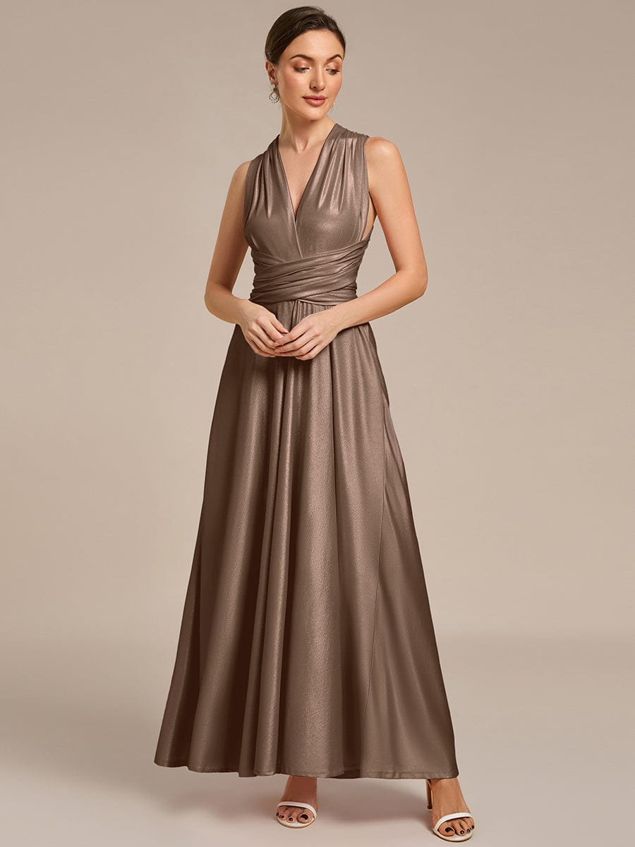 Glitzerndes A-Linien-Abendkleid mit Empire-Taille und langen Laternen?rmeln #Couleur_Brun métallisé