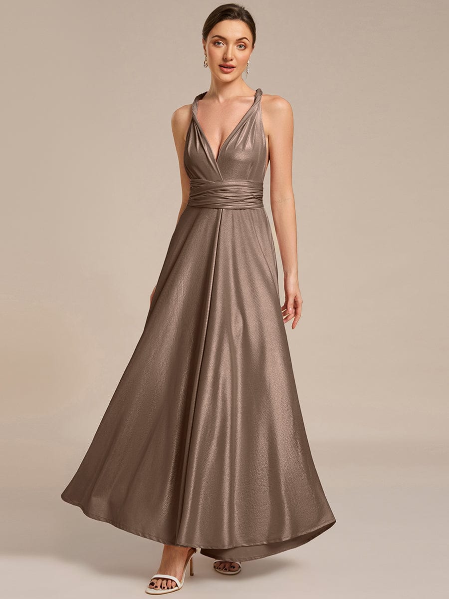 Glitzerndes A-Linien-Abendkleid mit Empire-Taille und langen Laternen?rmeln #Couleur_Brun métallisé