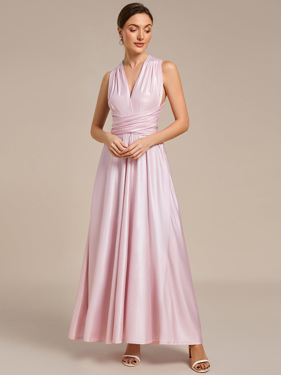 Glitzerndes A-Linien-Abendkleid mit Empire-Taille und langen Laternen?rmeln #Couleur_Rose métallisé