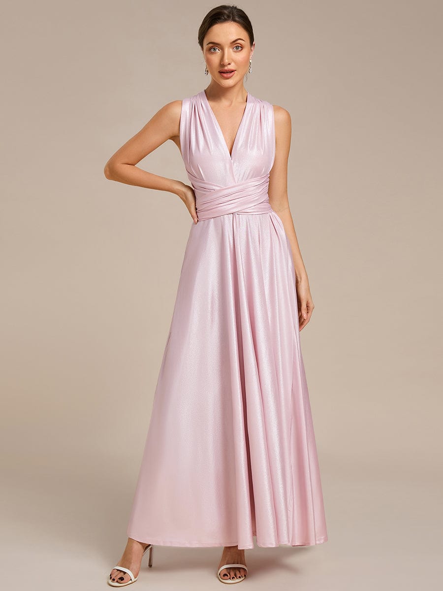 Glitzerndes A-Linien-Abendkleid mit Empire-Taille und langen Laternen?rmeln #Couleur_Rose métallisé