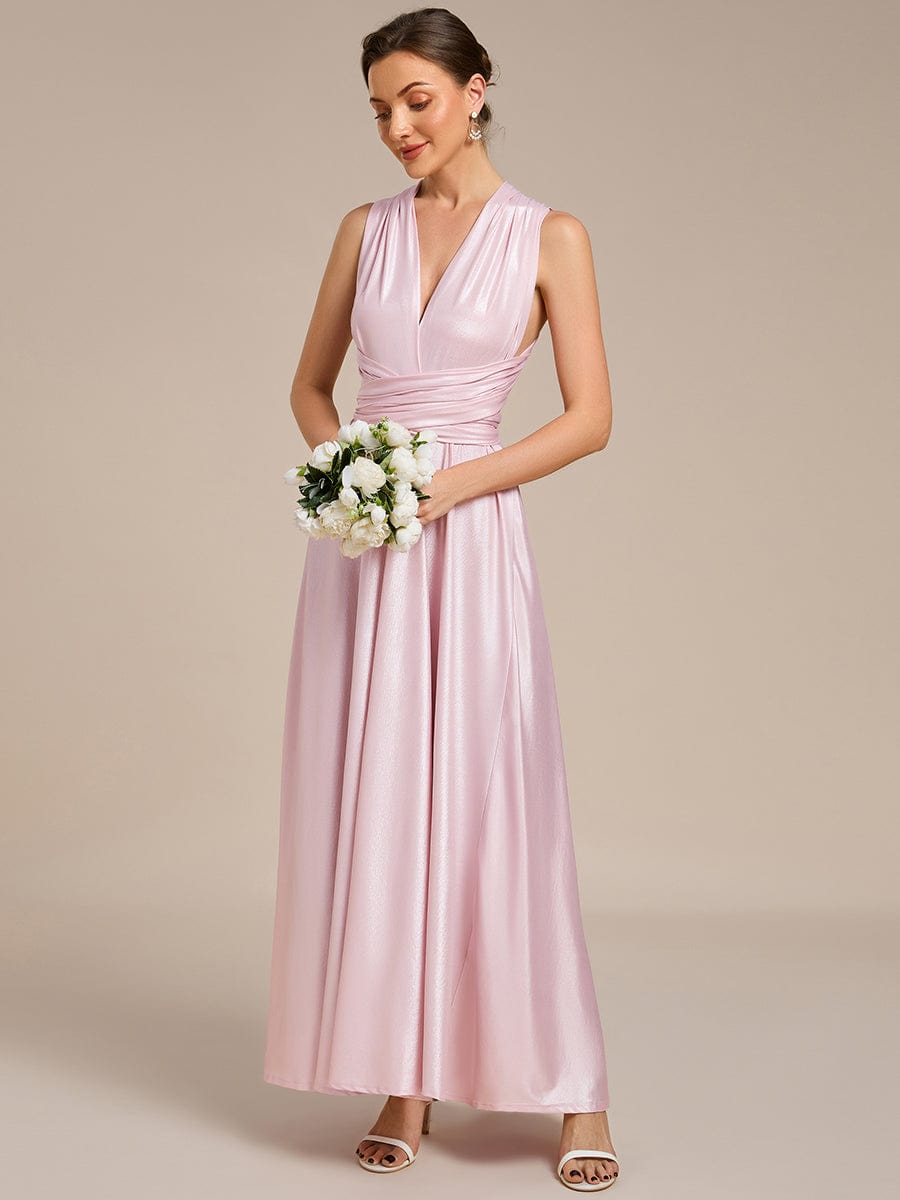 Glitzerndes A-Linien-Abendkleid mit Empire-Taille und langen Laternen?rmeln #Couleur_Rose métallisé