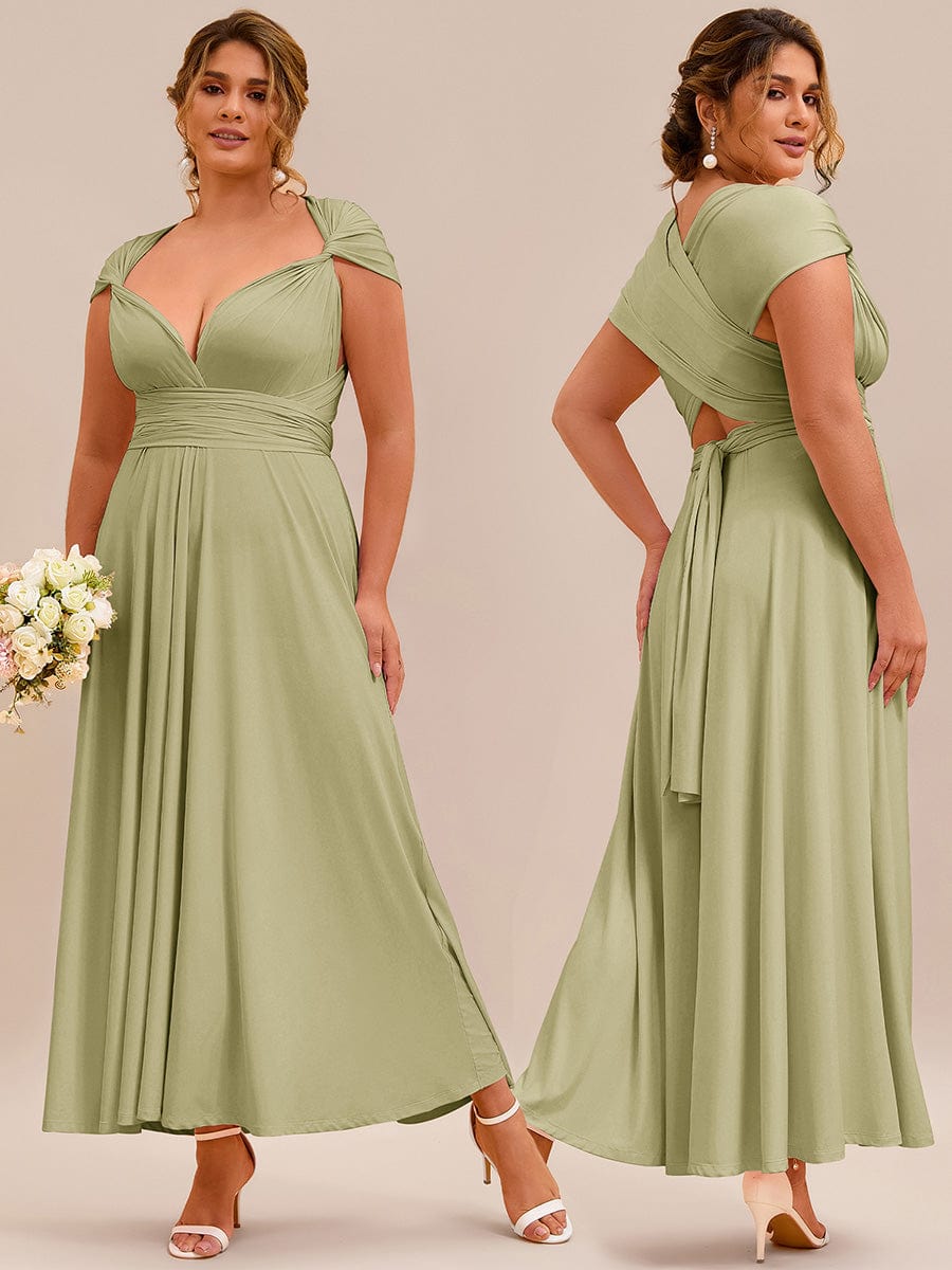 Robe d'invité de mariage trapèze en mousseline fluide à encolure ronde et longueur au genou #Couleur_Vert sauge
