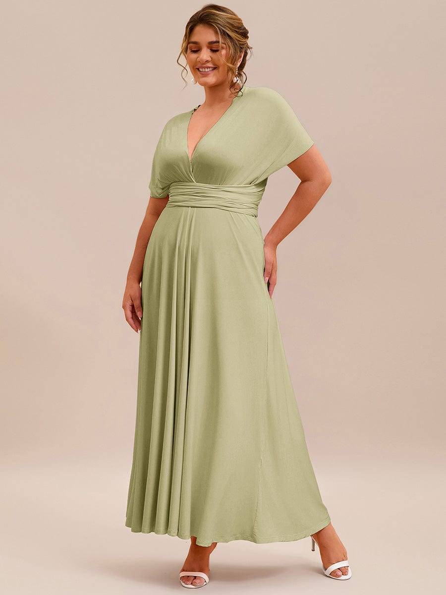 Robe d'invité de mariage trapèze en mousseline fluide à encolure ronde et longueur au genou #Couleur_Vert sauge