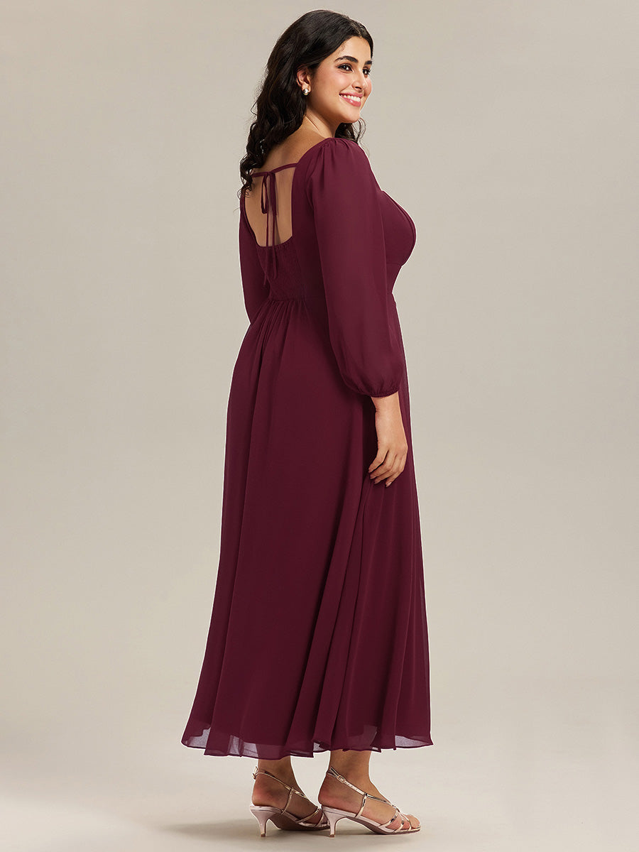 Robe de demoiselle d'honneur en mousseline à manches lanternes #Couleur_Bordeaux