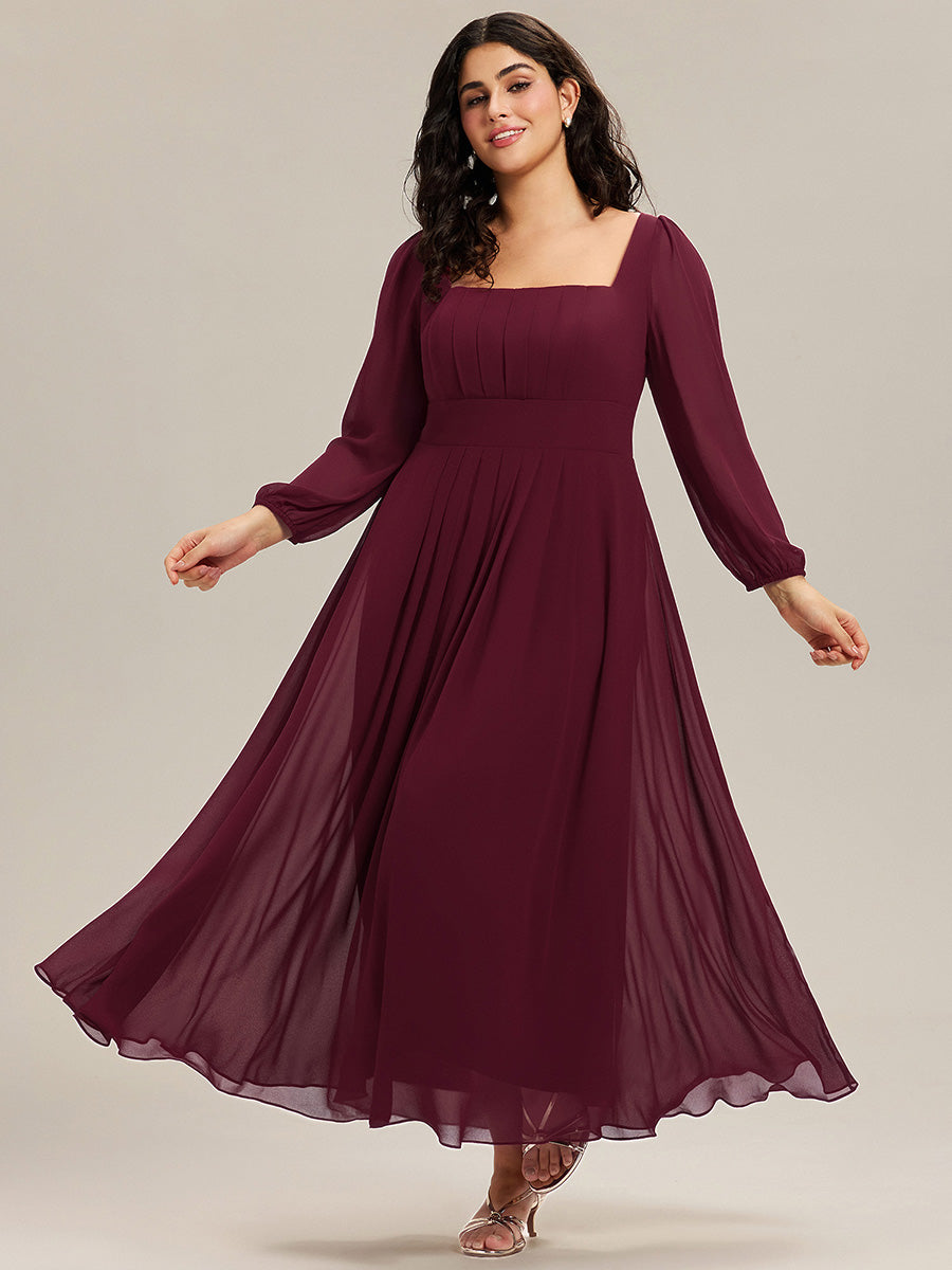 Robe de demoiselle d'honneur en mousseline à manches lanternes #Couleur_Bordeaux