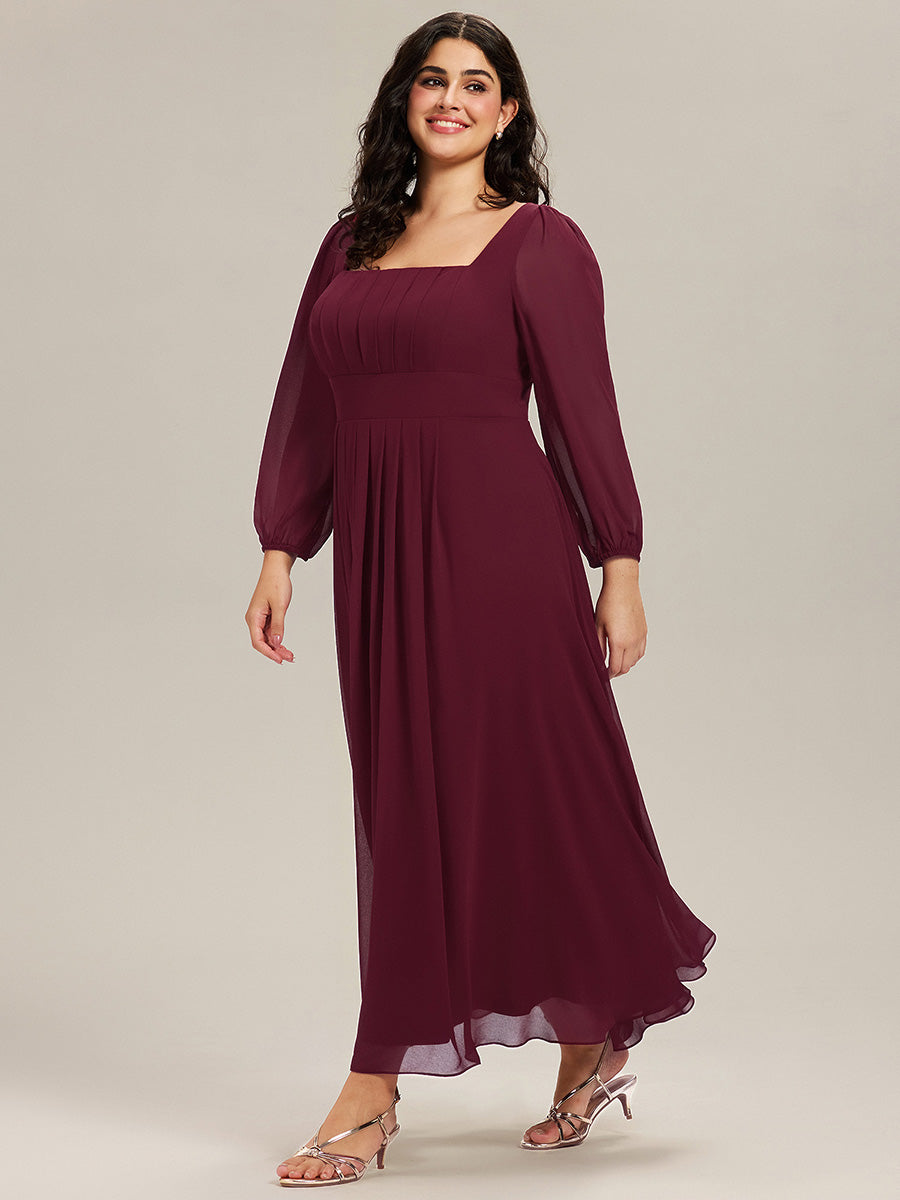 Robe de demoiselle d'honneur en mousseline à manches lanternes #Couleur_Bordeaux