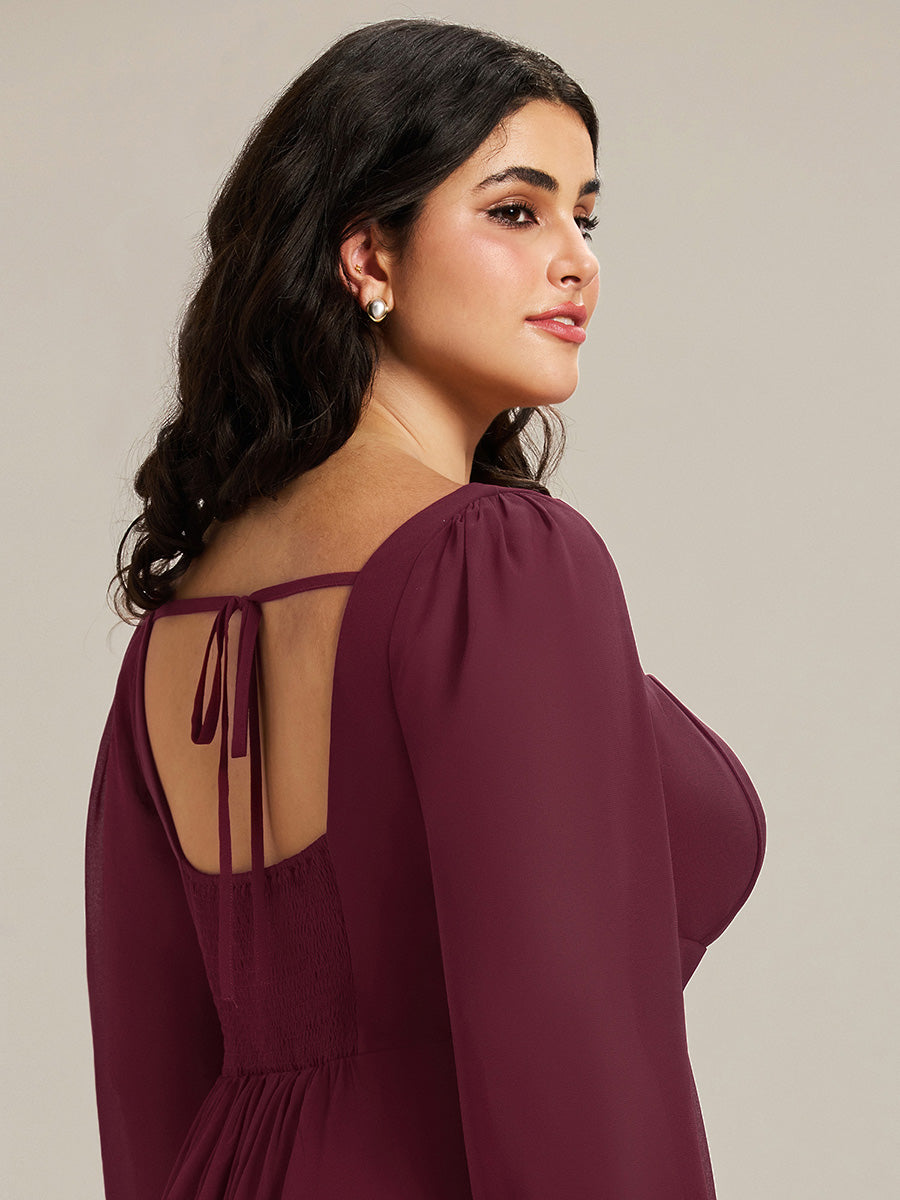 Robe de demoiselle d'honneur en mousseline à manches lanternes #Couleur_Bordeaux