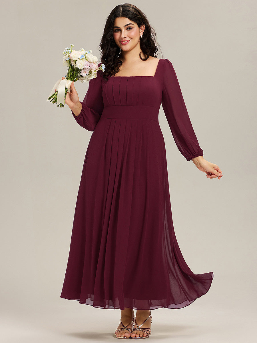 Robe de demoiselle d'honneur en mousseline à manches lanternes #Couleur_Bordeaux