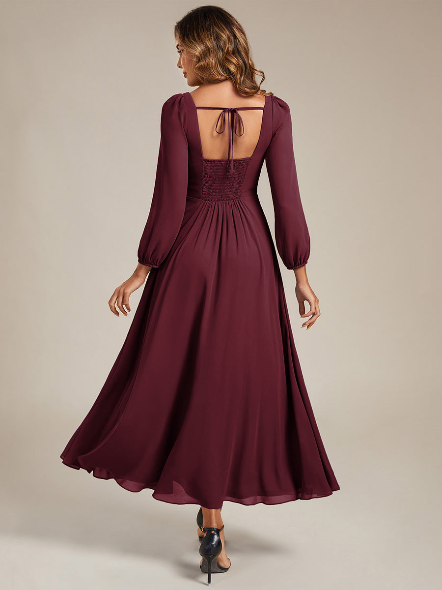 Robe de demoiselle d'honneur en mousseline à manches lanternes #Couleur_Bordeaux