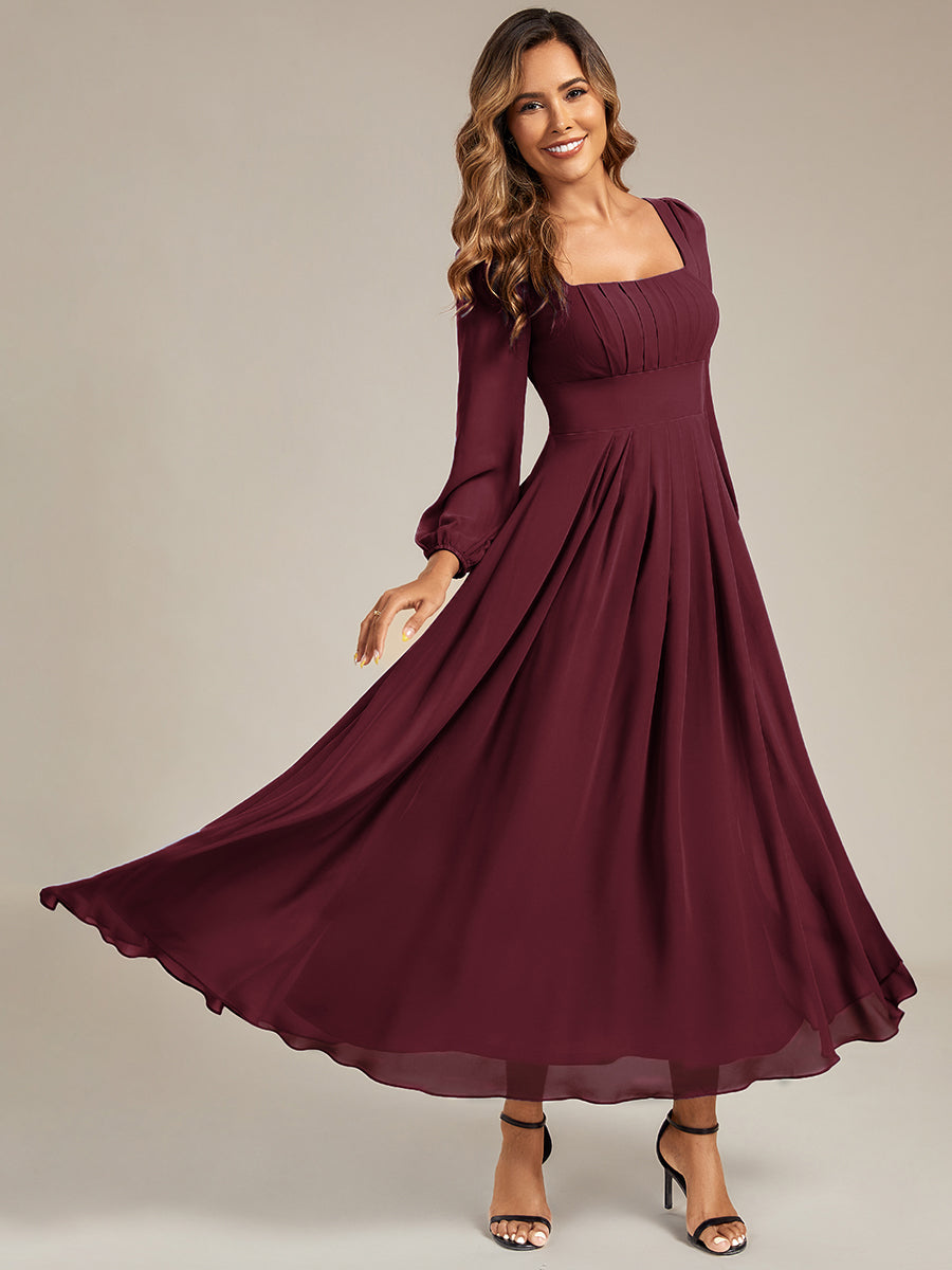 Robe de demoiselle d'honneur en mousseline à manches lanternes #Couleur_Bordeaux