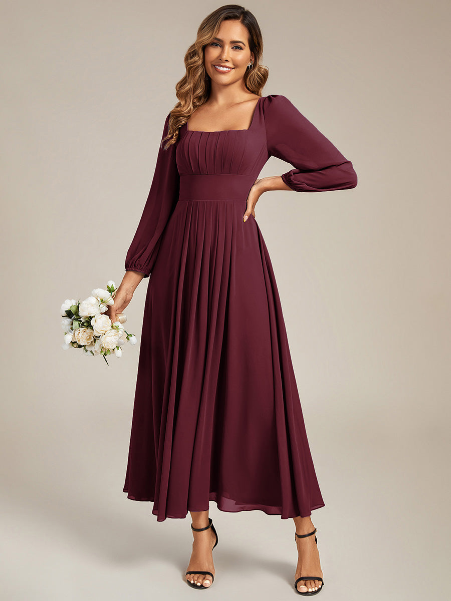 Robe de demoiselle d'honneur en mousseline à manches lanternes #Couleur_Bordeaux