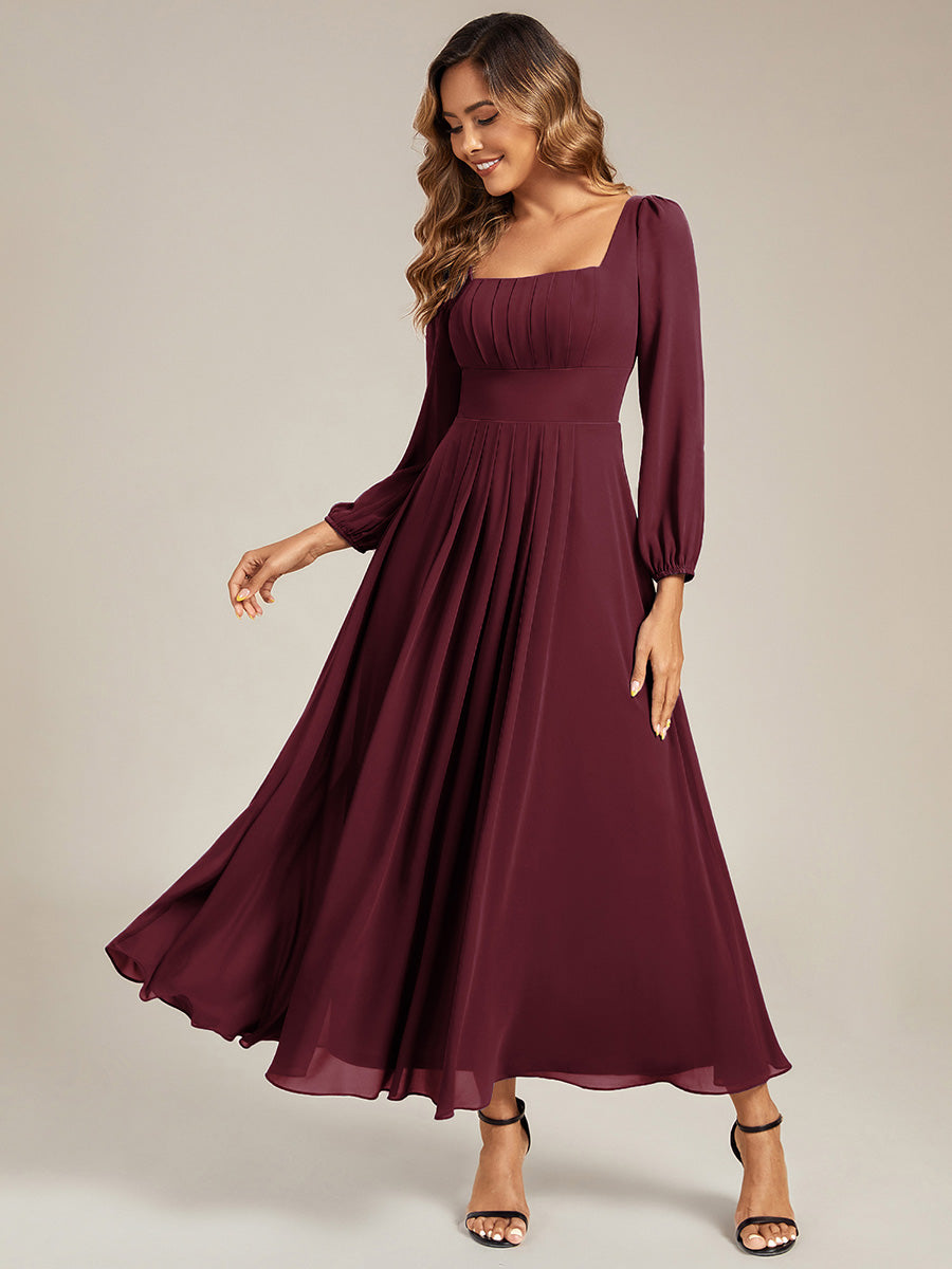 Robe de demoiselle d'honneur en mousseline à manches lanternes #Couleur_Bordeaux