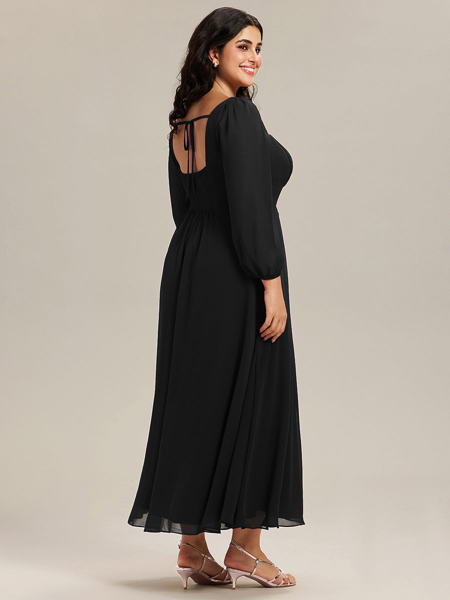 Robe de demoiselle d'honneur en mousseline à manches lanternes #Couleur_Noir