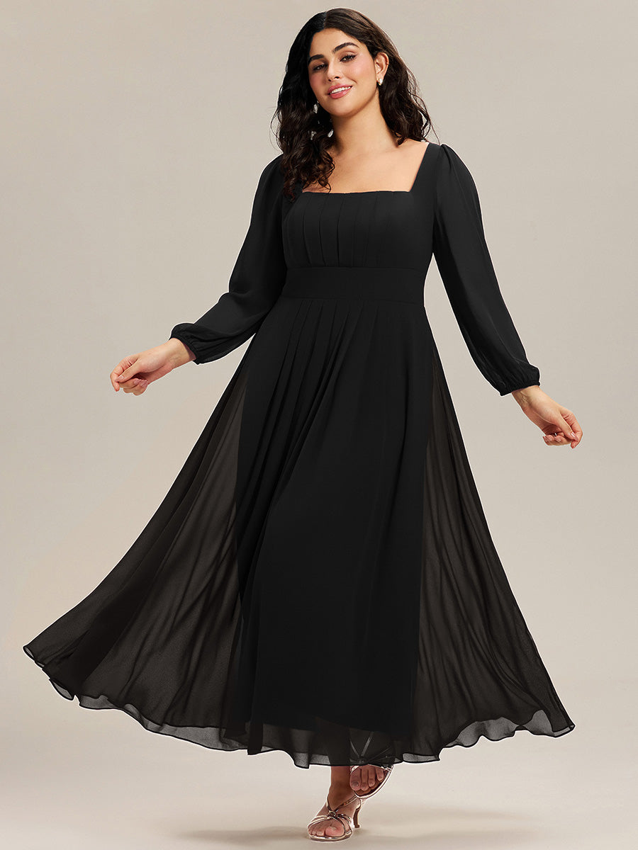 Robe de demoiselle d'honneur en mousseline à manches lanternes #Couleur_Noir