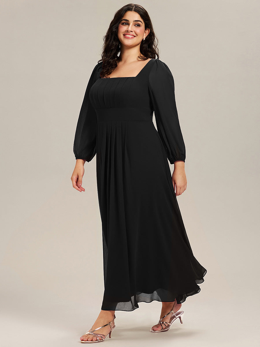 Robe de demoiselle d'honneur en mousseline à manches lanternes #Couleur_Noir