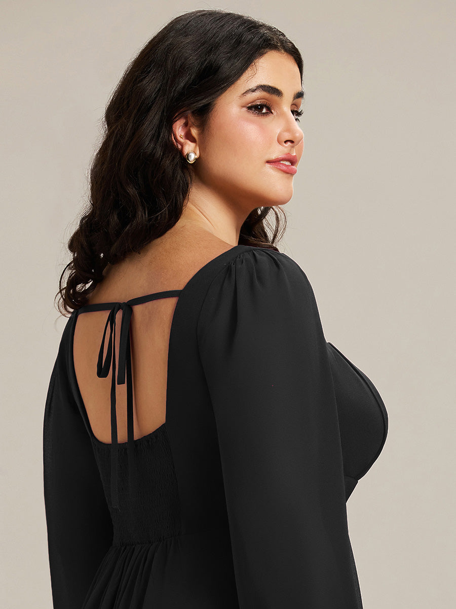 Robe de demoiselle d'honneur en mousseline à manches lanternes #Couleur_Noir
