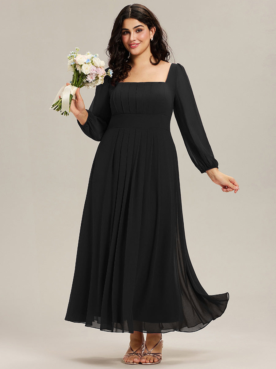 Robe de demoiselle d'honneur en mousseline à manches lanternes #Couleur_Noir
