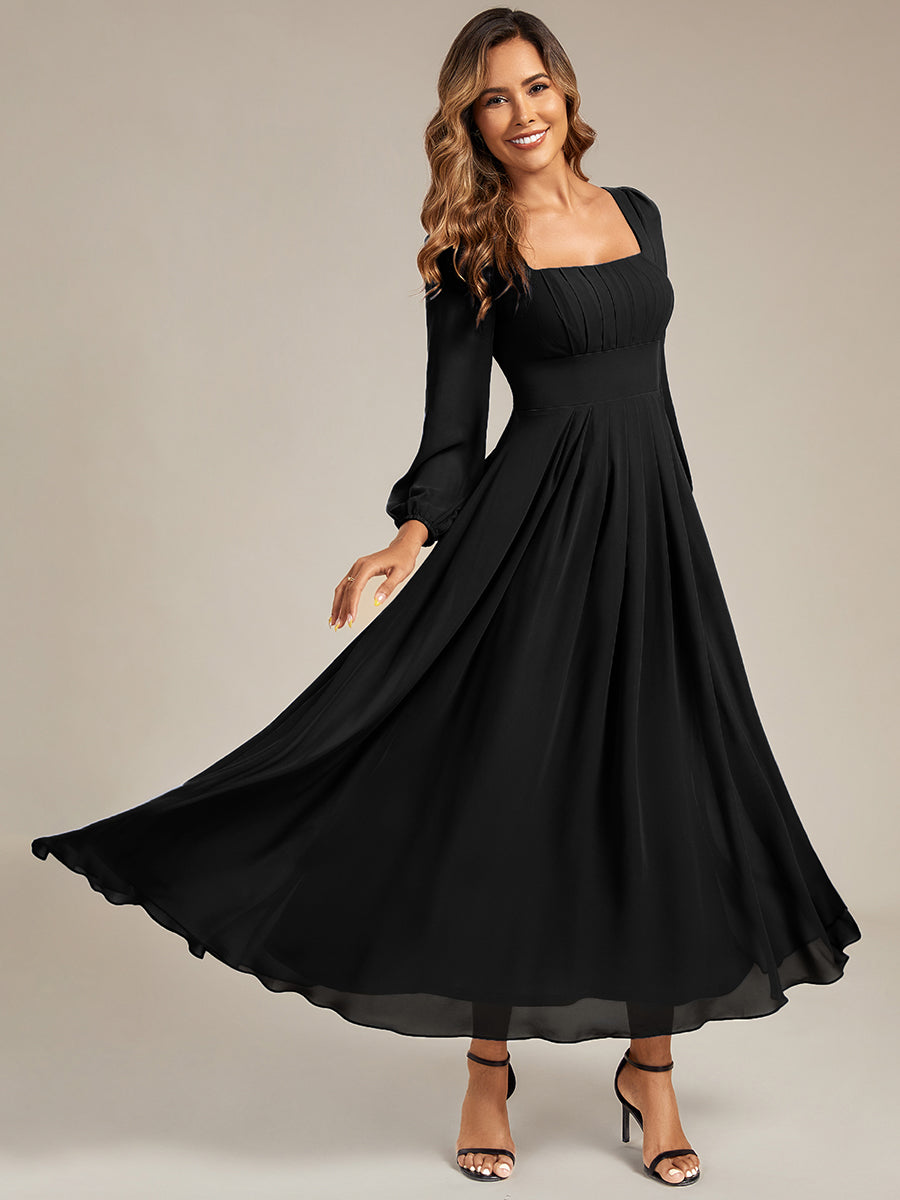 Robe de demoiselle d'honneur en mousseline à manches lanternes #Couleur_Noir